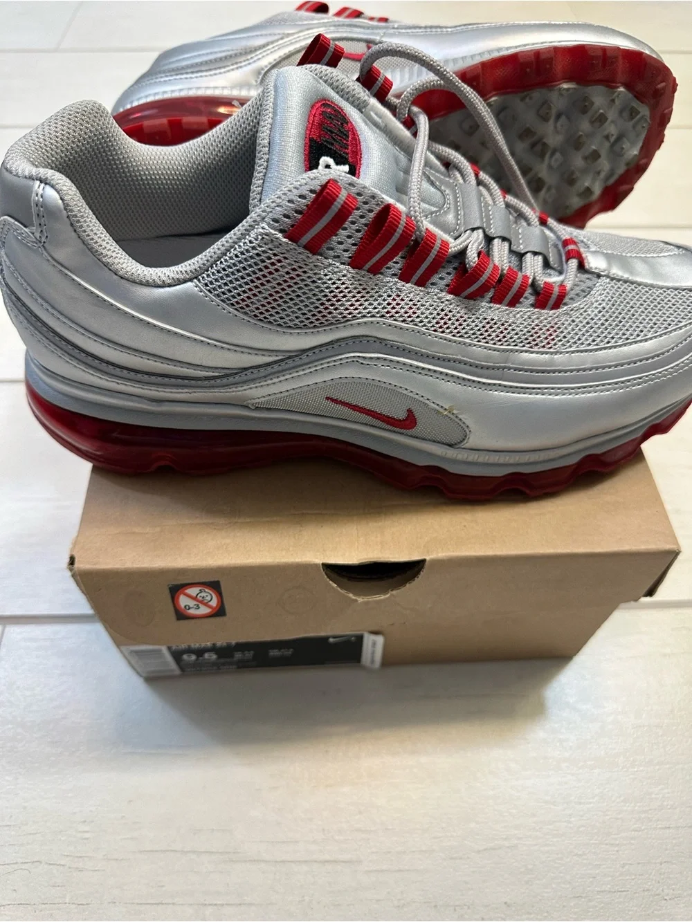 Nike Air Max 24-7 Metallic Silver with Red Accents